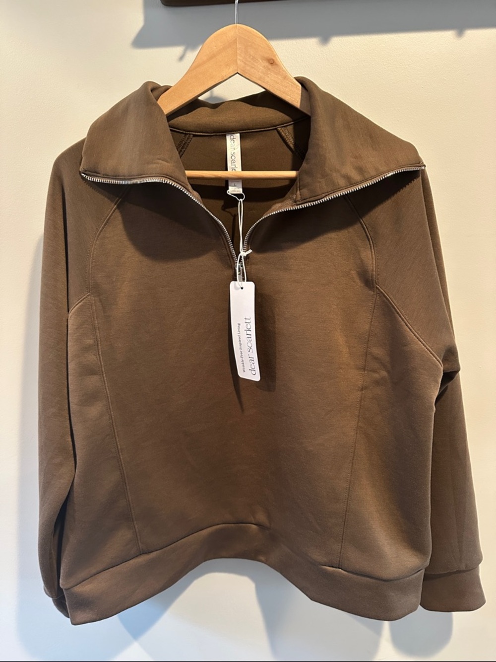 Dear Scarlett Large Mocha Brown Hamptons‎ Quarter Zip Pullover NWT